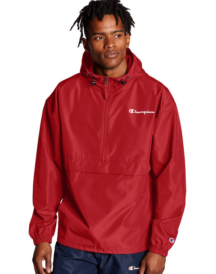 Champion Mens Jackets NZ - Packable Script Logo Red ( 1084-DGJNA )